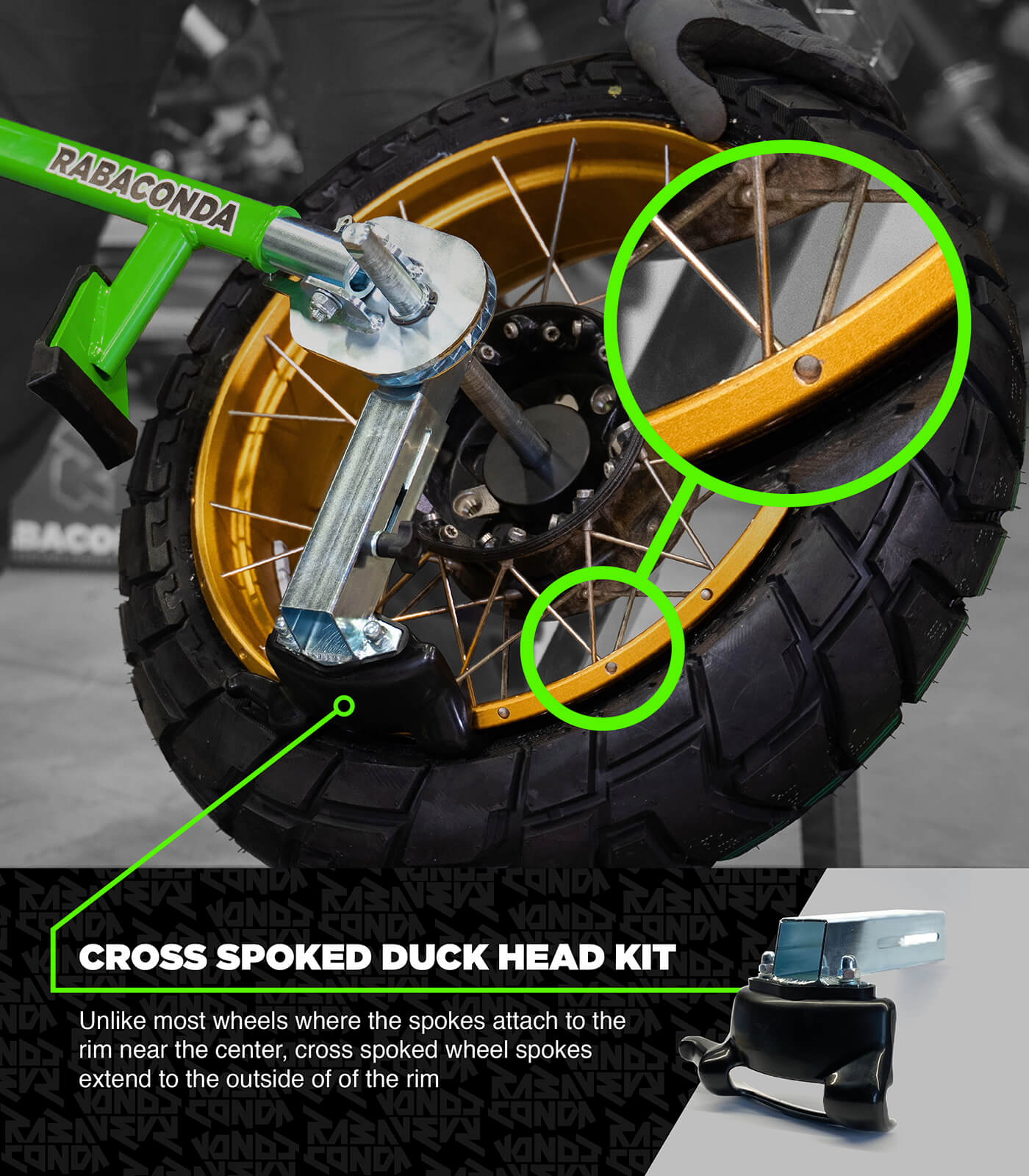 Duck Head Kit for Cross-Spoked Wheels for Street Bike Tire Changer